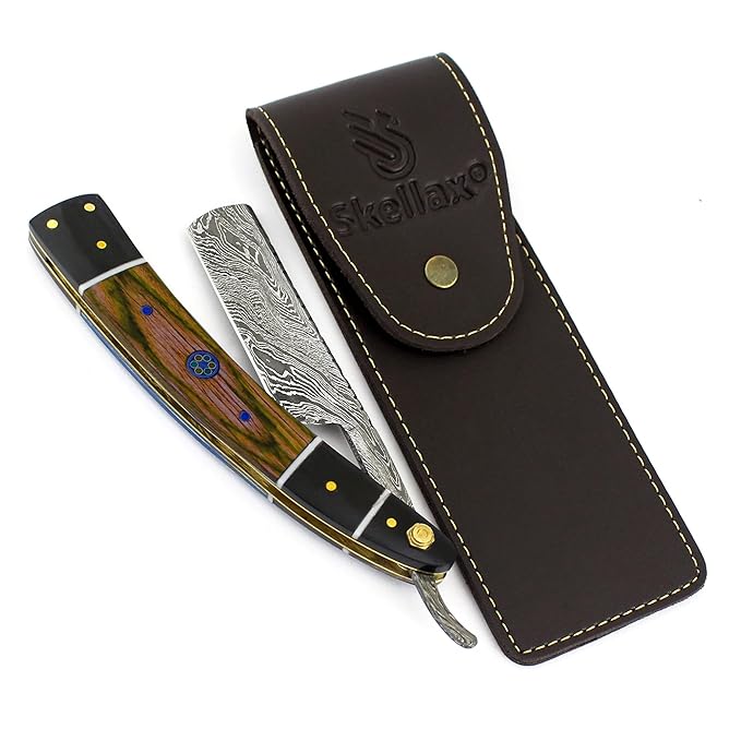 Damascus Straight Razor - Custom Shaving Blade for men - Damascus Steel Barber Approved - Straight Edge Razor For Men - Mens Straight Razor Kit -Travel Case - Best Gift Set For Him