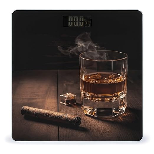 Cigar &amp Whiskey Scale for Body Weight Safe Rounded Corners Tempered Glass Digital Bathroom Scale LED Display 400lb Capacity Weight Scales with High Precision Sensors