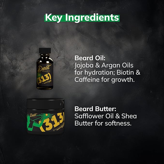 Detroit Grooming Co. Beard Oil &amp Beard Butter Bundle – 313 (Vanilla &amp Amber Scent) – Beard Hydration Set with Vitamin E &amp Sunflower Oil