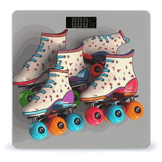 Retro Roller Skates Colorful Weight Scale Digital Electronic Scales Bathroom Scale Larg LCD Backlight Display High Precisio MeasurementsTempered Glass