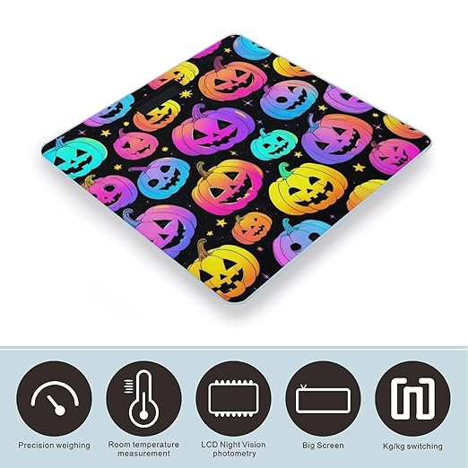 Men's Smart Scale for Body Weight Digital Bathroom Weighing Scale Automatic Switch Energy Saving Scale Halloween Trippy Neon Pumpkin Skull
