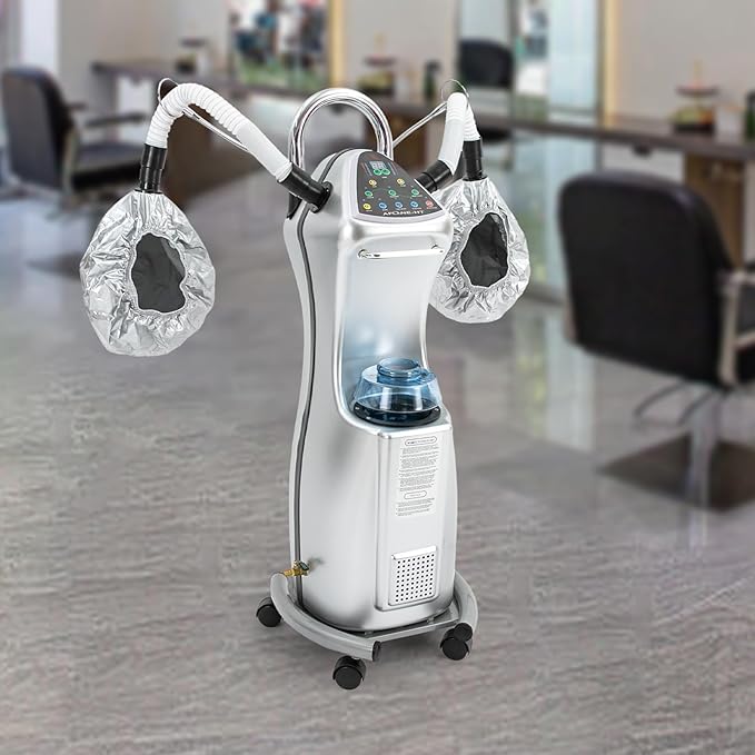 Professional 7 in 1 Hair Steamer Freestanding Salon Dryer Machine 110V Orbiting Rollerball Color Processor with Rolling Base Floor Hooded Oil Treatment Perming Machine for Salon SPA