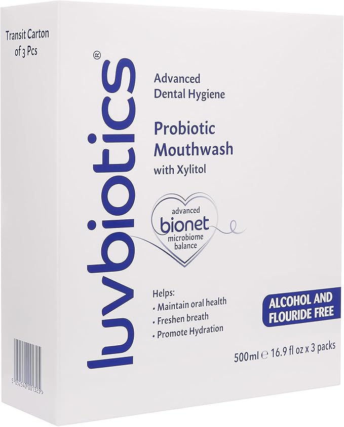 Luv Biotics Fluoride Free Mouthwash with Oral Probiotics Xylitol &amp Aloe Vera -3 x 500ml