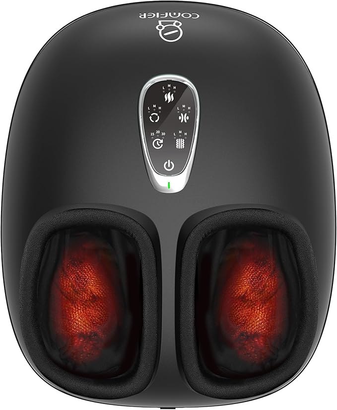 COMFIER 4-in-1 FSA Eligible HSA Shiatsu Foot Massager with Heat Compression &amp Vibration Independent Controls 3 Levels Toe Touch Control Large Size Fits Up to 14 Gifts for Mom Dad Home Offic