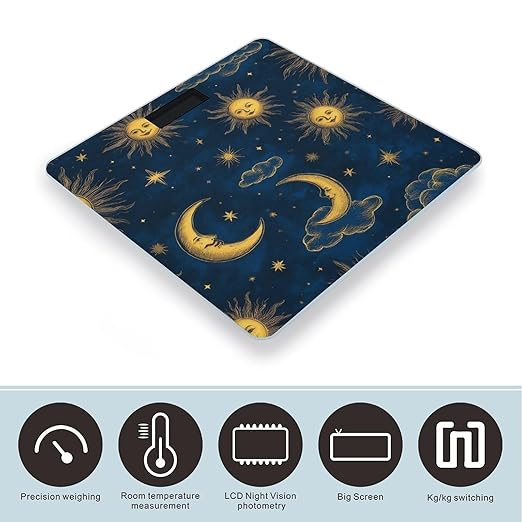 Energy Saving Scale Bathroom Weighing Scale Smart Scale for Body Weight Digital Sun Moon Boho Astrology