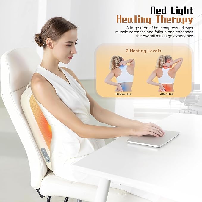 Shiatsu Back and Neck Massager for Pain Relief Deep Tissue Up and Down Rolling Back Massager with Heat Cordless Kneading Massage for Office Home Car Birthday Gifts for Women Men Mom Dad