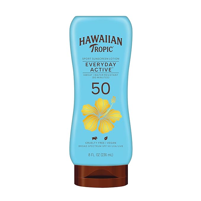 Hawaiian Tropic Mineral Powder Sunscreen Brush SPF 30 &amp Everyday Active Sunscreen Lotion SPF 50 Bundle 8oz