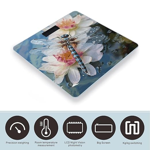 Dragonfly Lotus Digital Bathroom Scale for Body Weight Weighing Scale with Backlit LCD Display High Precision Measurements &amp Measures Weight Up to 180kg