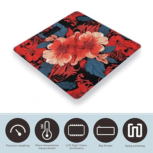 Red Floral Pattern Smart Scale for Body Weight Accurate Bathroom Scale with LED Display Digital Weight Scales Weighing Machine High Precision Scales for Bath Home