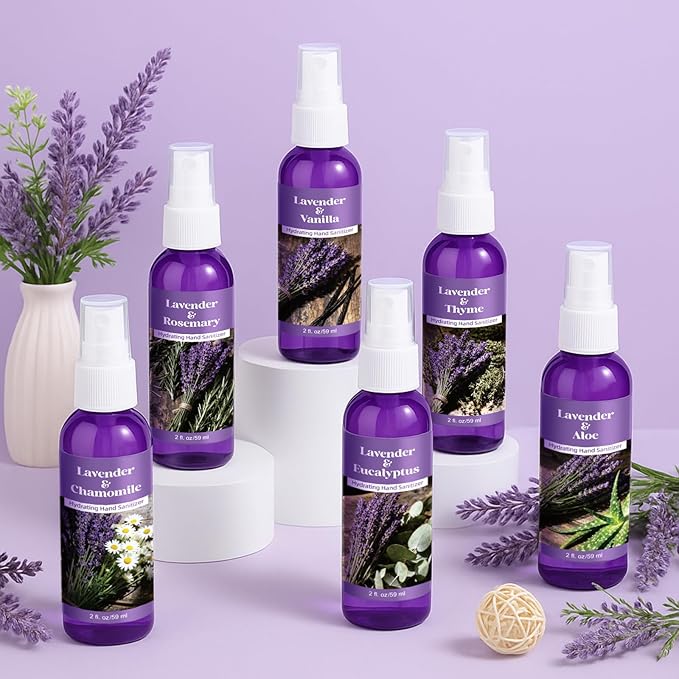 12 Pcs Lavender Hand Sanitizer Spray Bulk Scented Hydrating Hand Sanitizer Spray Travel Size 2 Fl oz Portable Pocket Bottle for Women Men Adults Office Family School Christmas Stocking Stuffers