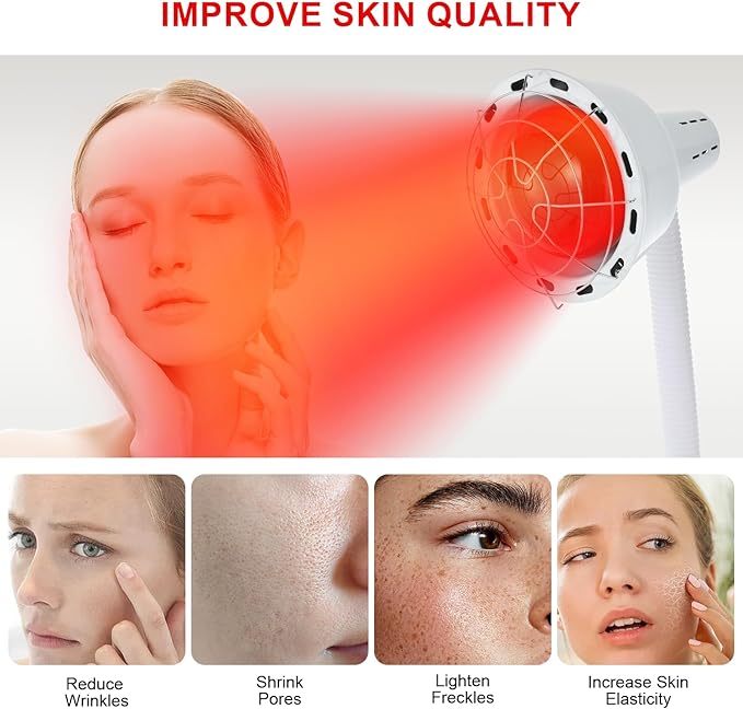 VARIPOWDER Red Light Therapy for Face and Boby Infrared Heat Lamp with Adjustable Stand LED 660nm and 850nm Red-Light for Skin Care (Water/Sand Filled Base)