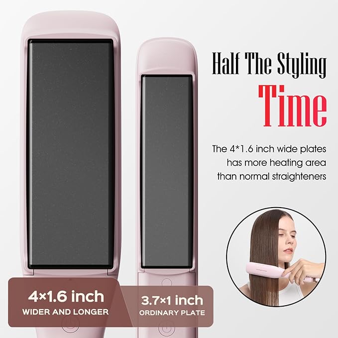 Professional Hair Straightener LENA H2S Wide Flat Iron with Wider Titanium Plates 12 Adjustable Temps LED Display Fast Heating Dual Voltage &amp 30 Minutes Auto Power-Off
