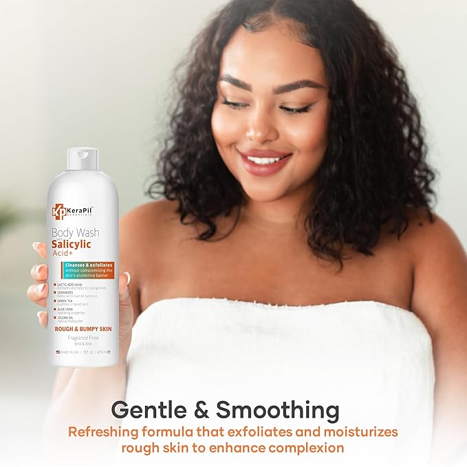 Salicylic Acid Body Wash - Skin Non-drying Gentle Exfoliates Rough and Bumpy Skin Body Acne Wash BHA &amp AHA - Unscented Exfoliating Body Wash Made in USA - (16 fl oz x 2)