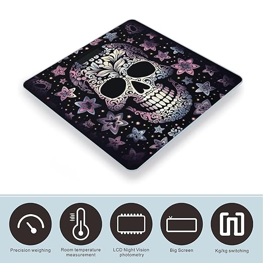 Cool Skull Digital Bathroom Scale for Body Weight Weighing Scale with Backlit LCD Display High Precision Measurements &amp Measures Weight Up to 180kg
