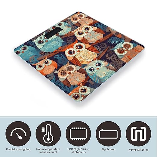 Anime Owl Scale for Body Weight Safe Rounded Corners Tempered Glass Digital Bathroom Scale LED Display 400lb Capacity Weight Scales with High Precision Sensors