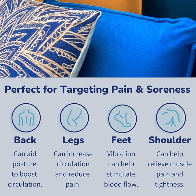 Mymassagepillow- Pressure Activated Massage Pillow for Back Neck Feet &amp More - Stylish &amp Durable Neck and Back Massager &amp Sciatica Pillow - 13in x 13in - Machine Washable Cover (Navy De