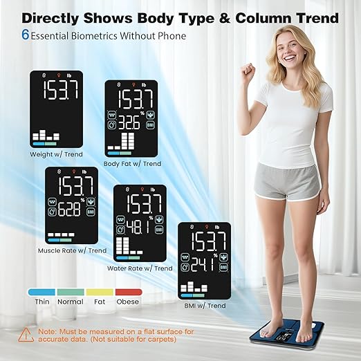 ABLEGRID Smart Bathroom Scale for Body Weight Digital Body Fat Scale with LED Column Trend Display BMIMuscle MassBody Type Accurate Home Weighing Scale for People with APP-Free Mode 400lb