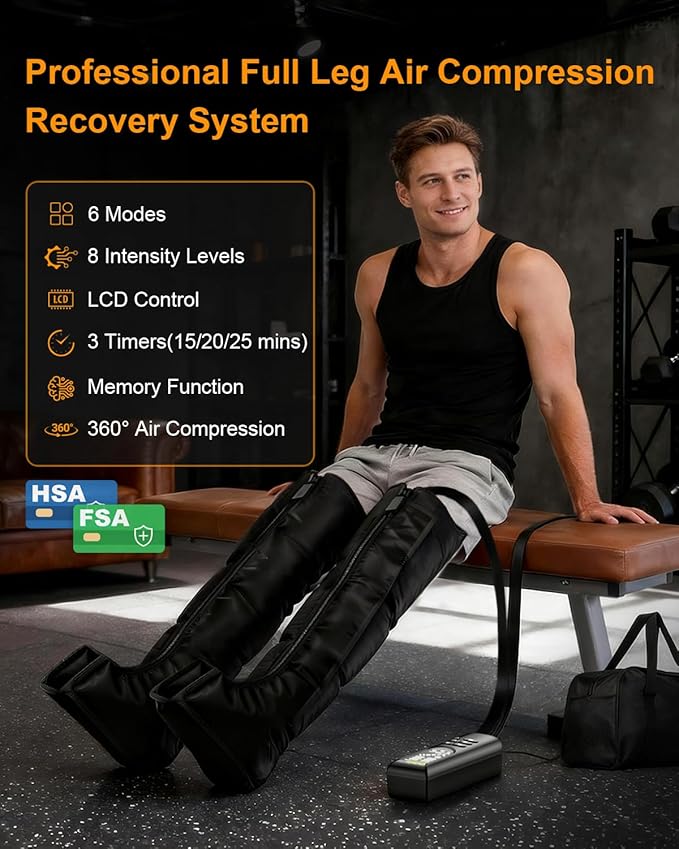 FSA-HSA Eligible Massager - Leg Massager for Circulation and Pain Relief FSA Foot Massager with 6 Modes 8 Intensities 3 Timers Leg Relaxation Pressure for Muscle Gift for Him Her (BlackMedium)
