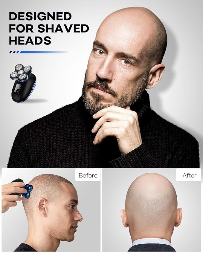 Head Shavers for Bald Men 5in1 Digital Display Wet Dry Electric Shaver Men Bald Shaving Machine Beard Hair Trimmer Body Facial Electric Razor Rechargeable (Color : OneColor)