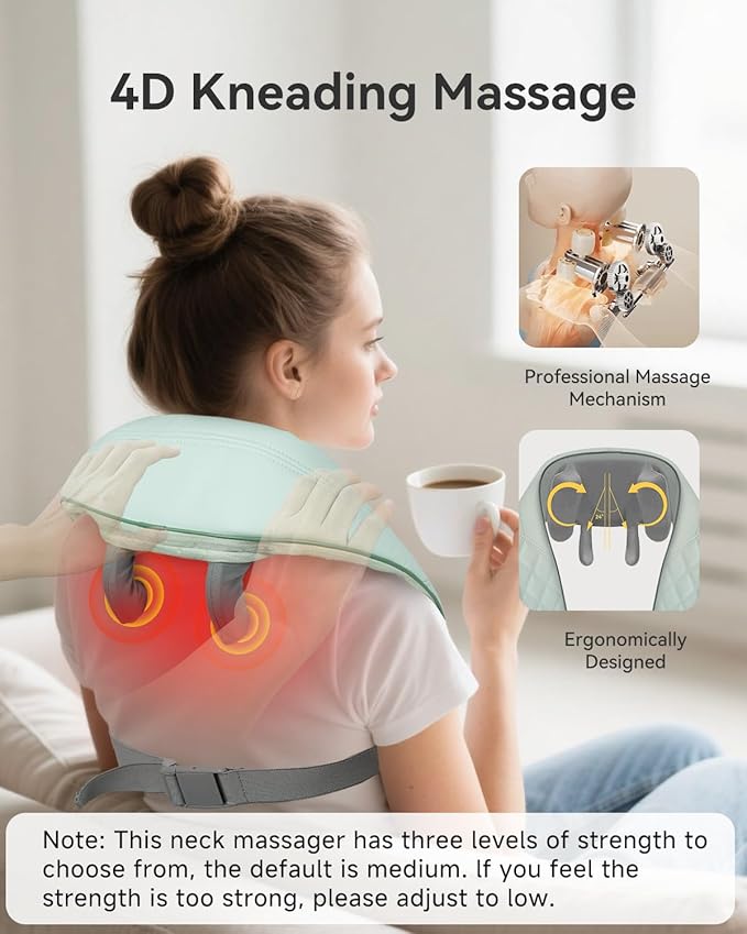 Snailax Cordless Shiatsu Neck Massager with Heat 4D Kneading Back Shoulder Massager Deep Tissue Larger Massage &amp Heating Area Gift for Mom Dad