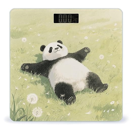 Panda Lying on The Lawn Bathroom Scale for Body Weight Bathroom Digital Electronic Weighing Scale with Back Lit LED Display Sturdy Tempered Glass Weight Watchers Scales 400lb