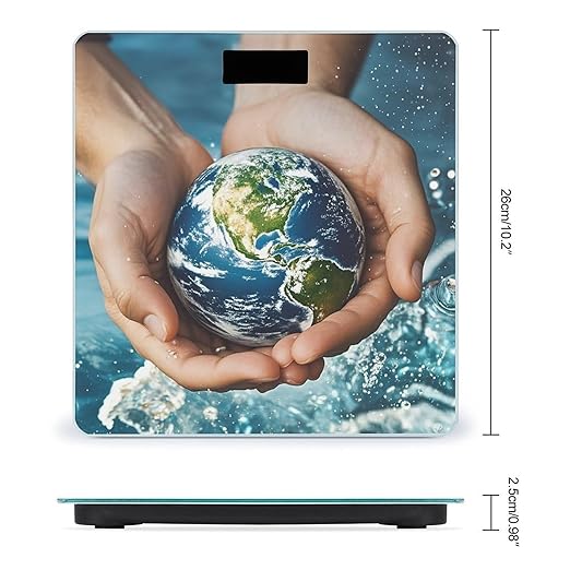 Hands Holding The Earth Bathroom Scale for Body Weight Bathroom Weighing Scales with Back Lit LED Display Sturdy Tempered Glass Body Weight Bathroom Scale 400lb Weighing