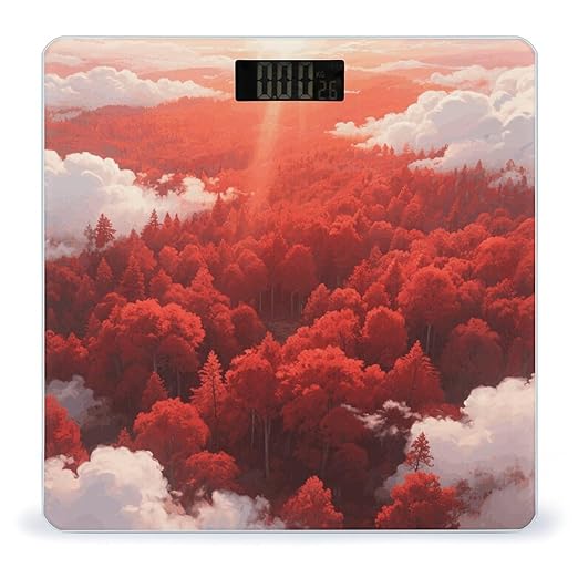 Red Sun Forest Weight Scale Large Digital Bathroom Scales with Bright LED Display Non Slip Digital Scale and Step On Fashion Weighing Machine for Body