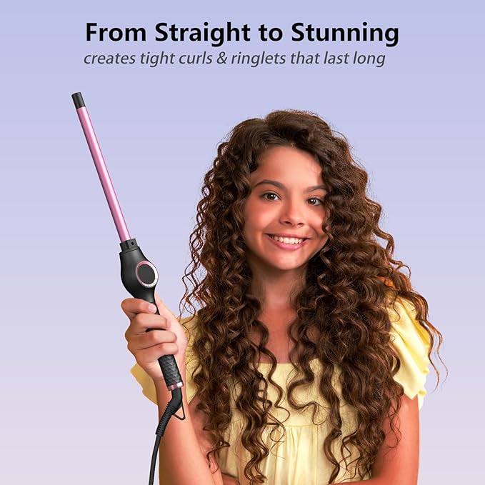 1/2 Inch Curling Wand for Long Hair Extra Long Barrel Ceramic Half Inch Curling Wand 7 Adjustable Heats 110-240V Dual Voltage Small Barrel Curling Iron Wand 60 Minutes Auto Shut Off