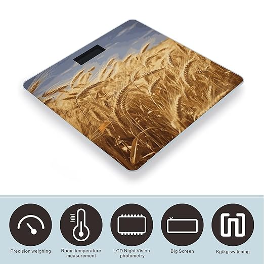 Wheat Harvest Scale for Body Weight Anti-Slip Sturdy Tempered Glass Weighing Machine Highly Digital Accurate Bright LCD Bathroom Scale for Household Gift