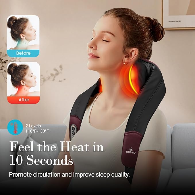 Shiatsu Neck Massager with Heat - Cordless 4D Expert Neck Shoulder Massage for Pain ReliefUpgarded Kneading Massager for Muscle Relaxation