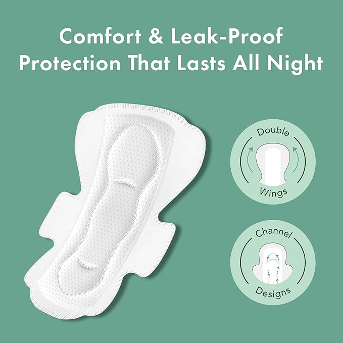 Rael Sanitary Pads for Women Large &amp Overnight Bundle - Feminine Care Unscented Chlorine Free Hypoallergenic Organic Cotton Cover Period Pads with Wings/Large (24 Count) &amp Overnight (20 Co