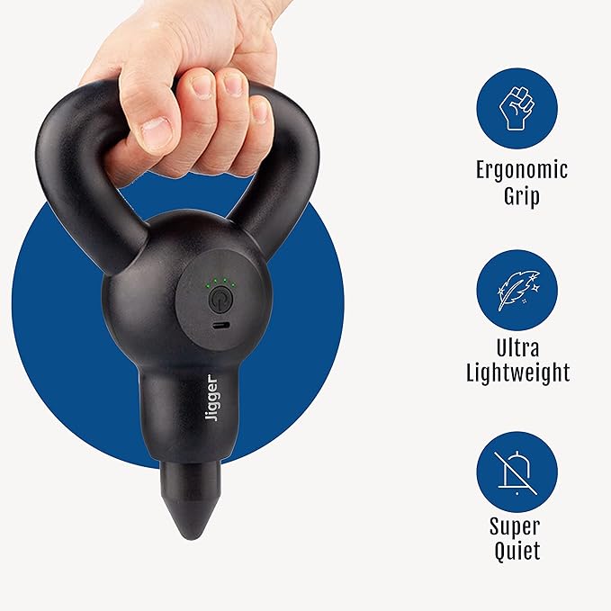 Jigger Percussion Massage Gun - Ultra-Quiet Lightweight and Powerful Deep Tissue Massager with 4-Speed Settings Handheld Massage Gun with 4 Attachments