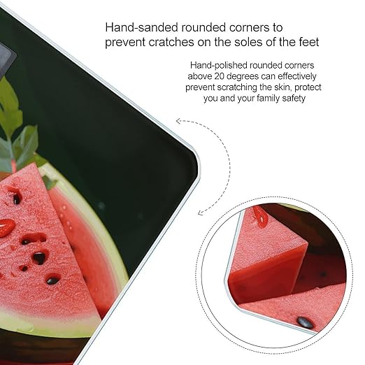 Ripe Watermelon Slice Seeds Scale for Body Weight Anti-Slip Tempered Glass Digital Bathroom Scales Clear LCD Display Weighing Scale Safe Rounded Corners Smart Scales