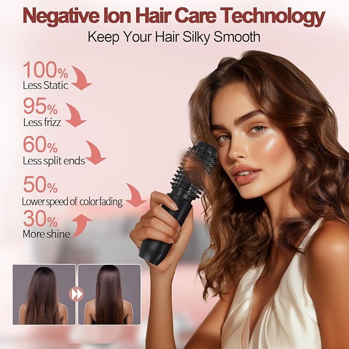 Youbella Cordless Hair Curling Iron Brush Mini Travel Hot Straightener Comb 3-In-1 Portable Wave Curling Wand 1.5″ Ionic Heated Brush USB Rechargeable Hair Curler All Black –No Automatic Rotation