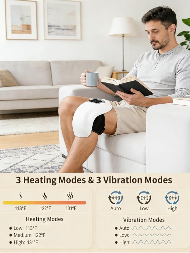 Cordless Portable Knee Massager with Heat 3 Vibration Modes 3 Heating Levels for Pain Relief LED Screen and Adjustable Straps Gifts for Adults MomWomen and Men