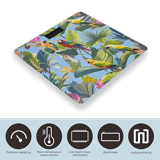 Tropical Plants and Parrots Scale for Body Weight Smart Scales Digital Bathroom Scale High Precision Weighing Scales with Large Display Weighing Machine for People