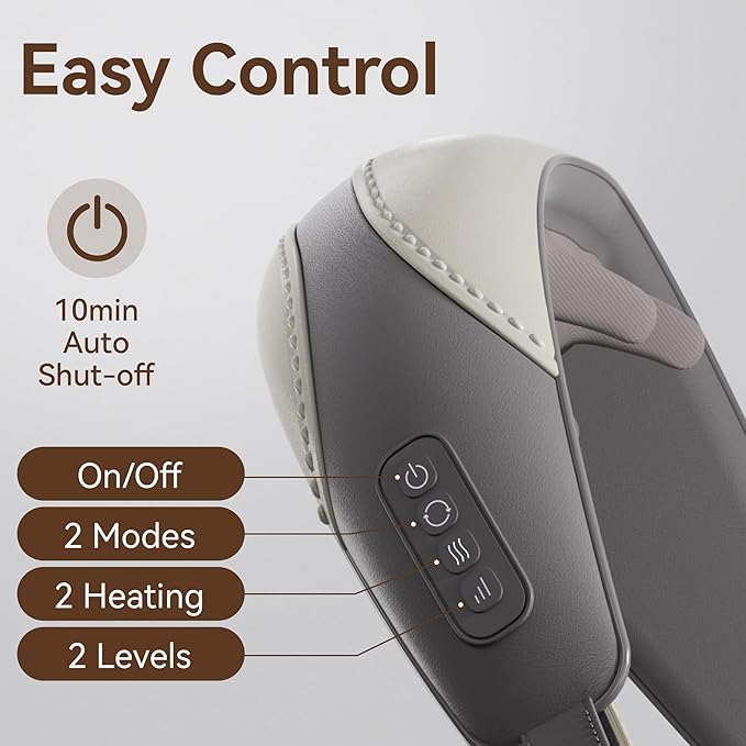 Shiatsu Neck and Shoulder Massager with Heat for Pain Relief Deep Tissue Portable Massagers for Neck and Back Gifts for Men and Woman (Grey with Leather Handbag)