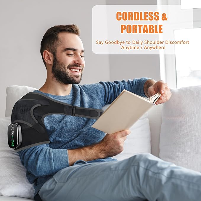 Shoulder Heating Pad Massager Cordless Heated Shoulder Wrap with Massage Heated Shoulder Brace for Pain Relief 3 Heat Vibration Levels Shoulders Support for Men Women