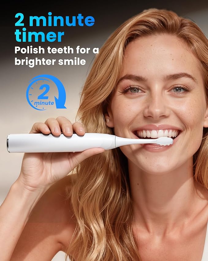 Onlyone Sonic Electric Toothbrush for Adults Rechargeable Ultrasonic Electric Toothbrush with 8 Brush Heads Travel Case Charging Base &amp Wireless Charging - 5 Modes with Smart Timer