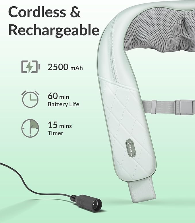 Snailax Cordless Neck Massager with Heat Shiatsu Neck Shoulder Massager for Pain Relief Deep Tissue 4D Kneading Back Massager Pillow Rechargable Portable Massager Gifts/Presents for Women Men