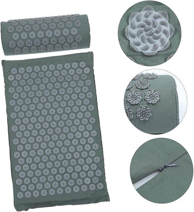 Shiatsu Acupoint Massage Mat and Pillow Set for Relief Grey Acupressure Massage Cushion with Carry Bag Suitable for Back and Neck Relaxation Yoga Exercise and Muscle