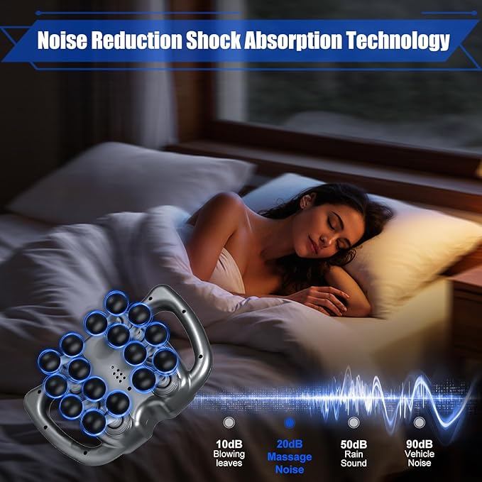 Massage Gun Deep Tissue 16 Head Percussion Massager with 9 Modes &amp 99 Speeds 22800 RPM Quad Motor Muscle Massager for Back Neck Shoulder Legs Quiet Type-C Rechargeable Gift for Men Women