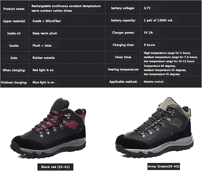 Electric Heated Shoes Comfortable Foot Warmer Shoes Charging Electric Heating Shoes with 3 Temperature Settings and Remote Control for Feet Cold Relief WinterBlackMale 44