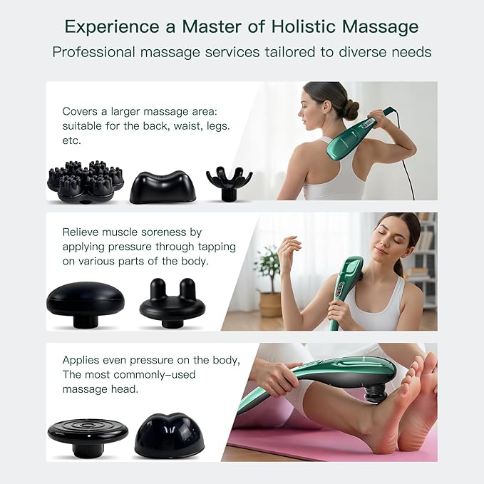 MEGAWISE Handheld Deep Tissue Neck Back Electric Massager for Shoulder Waist Leg 3700 RPM Powerful Motor (Green)