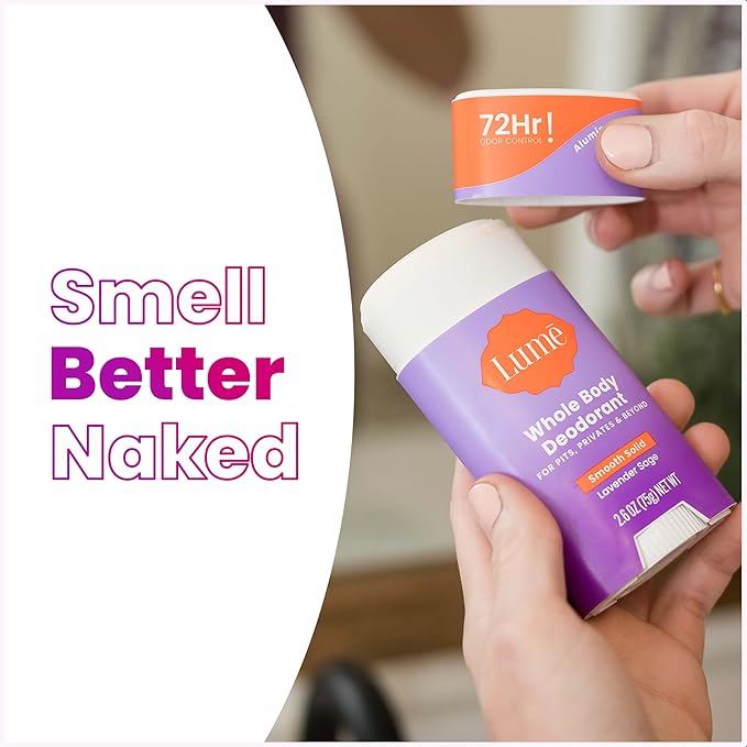 Lume Whole Body Deodorant - Smooth Solid Stick - 72 Hour Odor Control - Aluminum Free Baking Soda Free and Skin Safe - 2.6 Ounce (Pack of 2) (Lavender Sage)