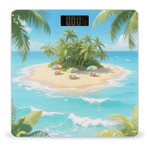 Tropical Island Weight Scale Cute Bathroom Scale for Body Highly Accurate Digital Weighing Machine for People Compact LCD Display Scales with Sturdy Toughened Glass Scales