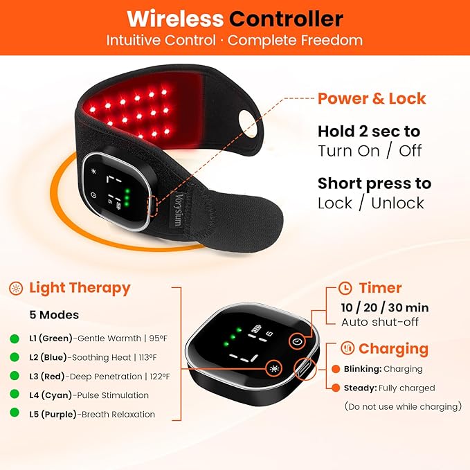 Red Light Therapy Wrist Wrap 36 LEDs with Soothing Heat Rechargeable Therapy Device for Joint &amp Muscle Comfort Black Support Brace with Black Edging