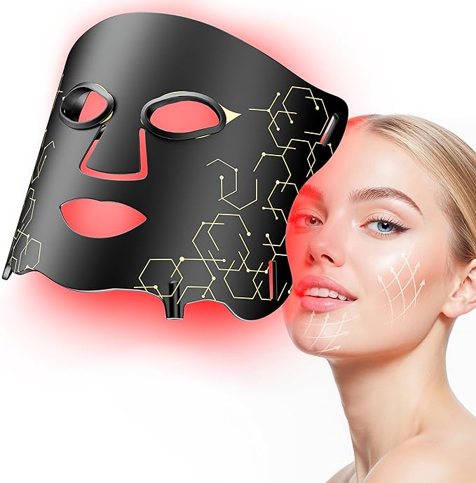 LED Light Therapy mask (E106A) for Face LED Light Therapy Mask with Adjustable Brightness and Timer Soft Silicone Red Light Therapy Mask for Home &amp Travel Black
