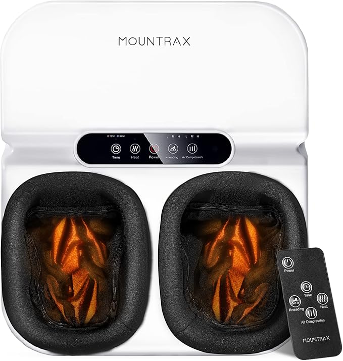 MOUNTRAX Foot Massager Machine with Heat Foot Massager for Plantar Fasciitis Neuropathy Pain Shiatsu Foot Massager with Remote Fits Feet Up to Men Size 13 (White)