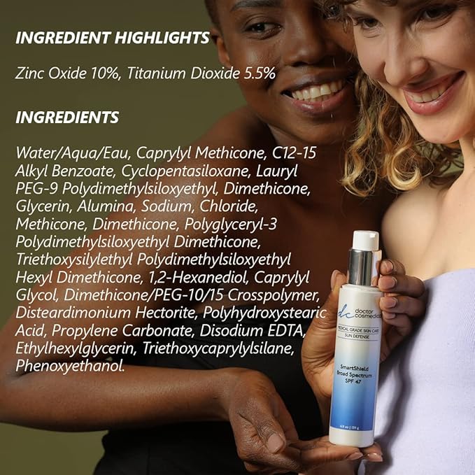 Face Sunscreen Cream | Smart Shield Spectrum SPF 47 | Facial Sunscreen Cream for Combo Dry Normal and Sensitive Skin | Professional Grade Botanical Sunscreen SPF 47 | 4.9 Oz / 139g